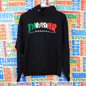 Thrasher Revista Mexico Flag Logo Hoodie Size S Pullover Black Magazine